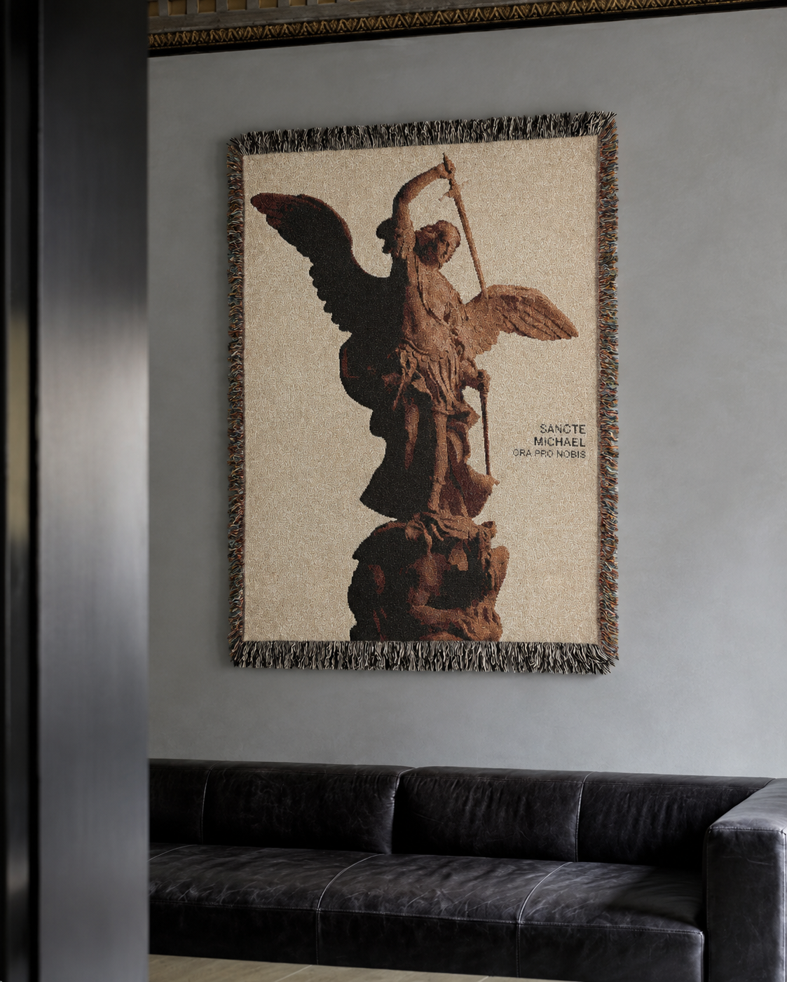 Saint Michael Woven Blanket Wall Tapestry — Sancte Michael, Ora Pro Nobis